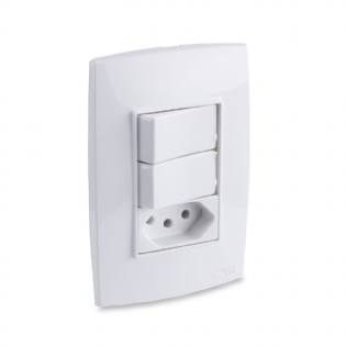 Conjunto Interruptor Duplo Paralelo + Tomada 2P+T 10A 250V Branco Rubi - Force Line