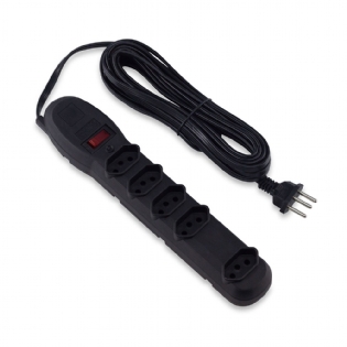 Protetor Elétrico 5 Tomadas Tripolar Bivolt 6 Metros Preto - Force Line