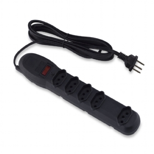 Protetor Elétrico 5 Tomadas Tripolar Bivolt 3 Metros Preto - Force Line