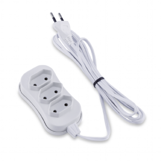 Extensão Reforçada Bipolar 3 Tomadas 10A 3 Metros Branco - Force Line