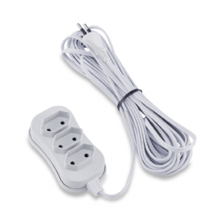 Extensão Bipolar Em Barra 3 Tomadas 10A 10 Metros Branco - Force Line
