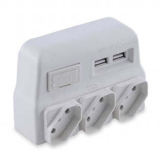 Protetor Elétrico 3 Tomadas Com Carregador Usb Branco - Force Line