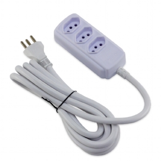 Extensão Slim 3 Tomadas 20A Tripolar 5 Metros Branco - Force Line