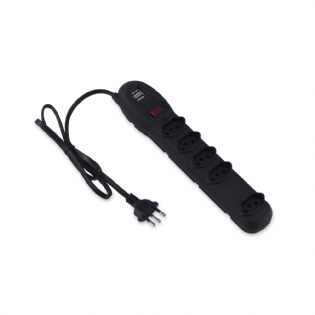 Filtro De Linha 5 Tomadas C/ Disjuntor Rearmável C/ Usb Preto - Force Line