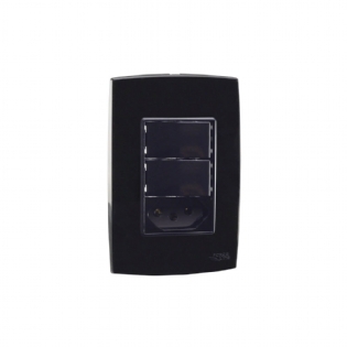 Conjunto Interruptor Simples + Paralelo + Tomada 10A Preto Rubi - Force Line