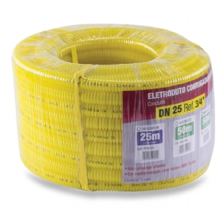 Eletroduto Corrugado Flexível 3/4 Dn 25 10 Metros Amarelo  - Force Line
