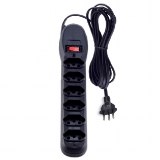 Protetor Elétrico 6 Tomadas Tripolar 3 Metros Preto - Force Line