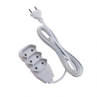Extensão Slim 3 Tomadas Bipolar Bivolt 5 Metros Branco - Force Line