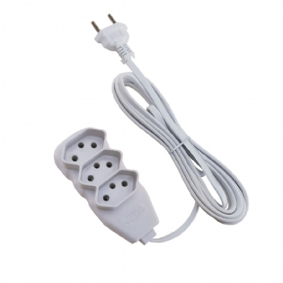 Extensão Slim 3 Tomadas Tripolar Bivolt 5 Metros Branco - Force Line