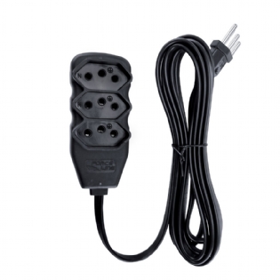 Extensão Slim 3 Tomadas Tripolar Bivolt 3 Metros Preto - Force Line