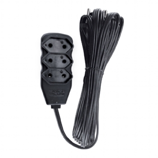 Extensão Slim 3 Tomadas 10A Bipolar 10 Metros Preto - Force Line