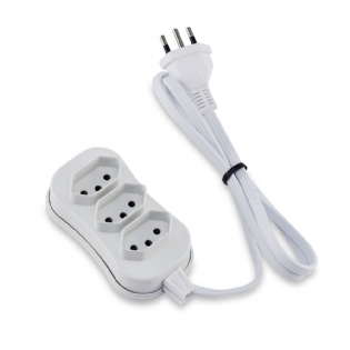 Extensão Slim 3 Tomadas Tripolar Bivolt 1 Metro Branco - Force Line