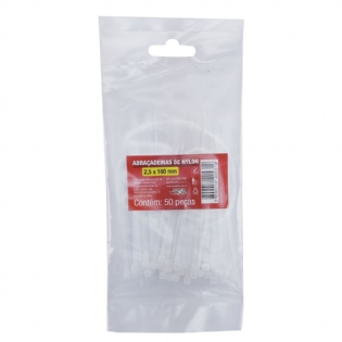 Abraçadeira de Nylon 2,5mm x 100mm C/50 Un Branca Force Line