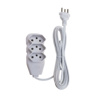 Extensão Slim 3 Tomadas Tripolar Bivolt 3 Metros Branco - Force Line