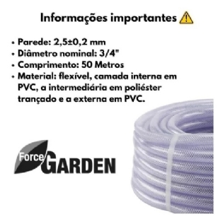Mangueira Trançada 3/4 Transparente Rolo com 50 metros Forceline