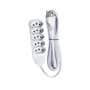 Extensão Reforçada Tripolar 5 Tomadas 10A 10 Metros Branco - ForceLine