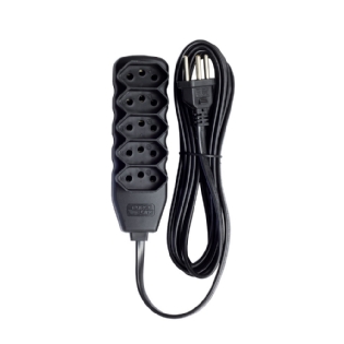 Extensão Reforçada Tripolar 5 Tomadas 10A 10 Metros Preto - ForceLine