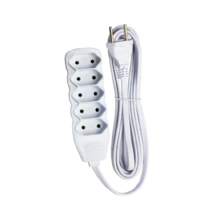 Extensão Reforçada Bipolar 5 Tomadas 10A 3 Metros Preto - Force Line