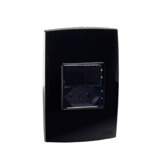 Conjunto Interruptores Simples 10A 250V Tomada 2P+T 20A 250V Preto Rubi - Force Line