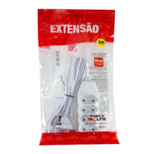 Extensão Bipolar 4 Tomadas 10A 3M Branca Slim - Force Line