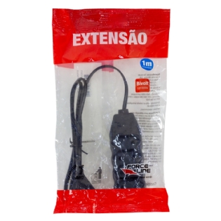 Extensão Bipolar 4 Tomadas 10A 1M Slim Preto - Force Line