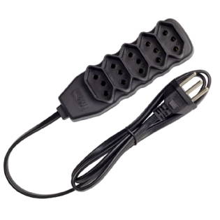 Extensão Tripolar Slim 5 tomadas 10A 1M Preta - Force Line