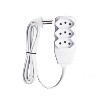 Extensão Slim plug 90 graus 3 Tomadas Tripolar 10A Bivolt 1 metro Branco - Force Line