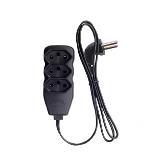 Extensão Slim plug 90 graus 3 Tomadas Tripolar 10A Bivolt 1 metro Preto - Force Line