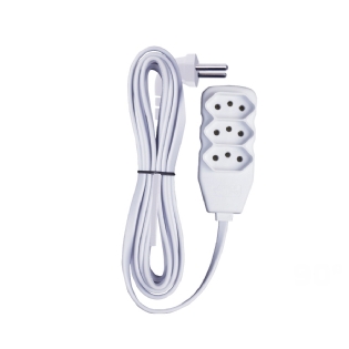 Extensão Slim plug 90 graus 3 Tomadas Tripolar 10A Bivolt 3 metros Branco - Force Line
