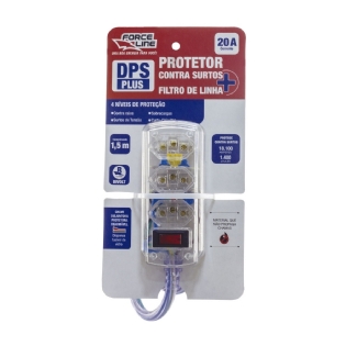 Filtro de linha DPS 3 tomadas transparente 1,5 metros 20A