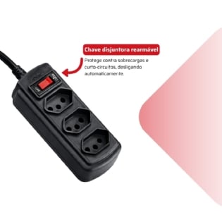 Filtro De Linha 20A 3 Tomadas Tripolar Bivolt 1,5 metros Preto Force Line