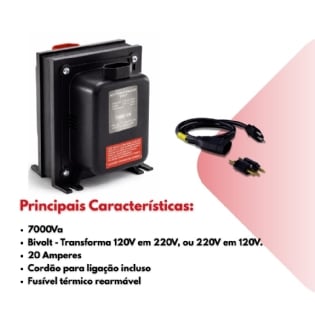Autotransformador Slim Fit 7000Va 20A Bivolt 110v 220v Forceline