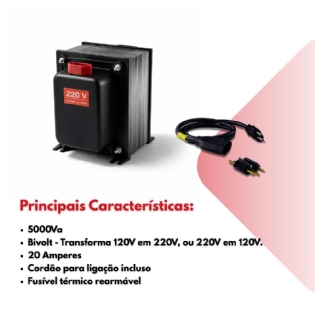 Autotransformador Slim Fit 5000Va 20A Bivolt 110v 220v Forceline