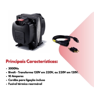 Auto transformador 3000Va Slim Fit 10A Bivolt Forceline