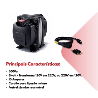 Autotransformador conversor 300Va Bivolt Slim Premium forceline