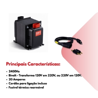 Autotransformador 2400Va bivolt 20A alta potência forceline