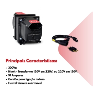 Autotransformador 300Va 10A Bivolt com Fusível rearmável Force Line