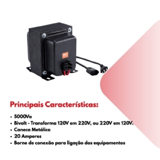 Autotransformador 5000Va 20 amperes Bivolt Force Line