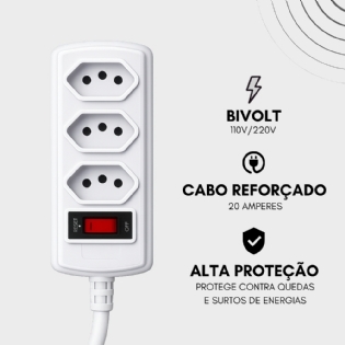 Filtro de Linha 20 Amperes para ar condicionado 3 Tomadas 1,5 metros
