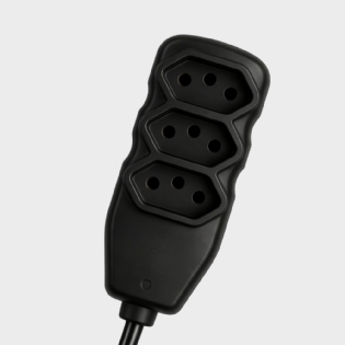 Extensão elétrica 1 metro para ventilador TV 3 Tomadas Tripolar Plug 90º preto 10 Amperes bivolt