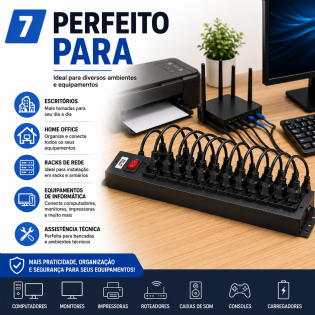 Filtro De Linha Régua Extensora 12 tomadas 10A 1,5 metros preto