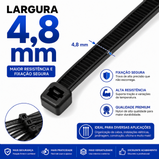 Abraçadeira de Nylon 100 peças Preto para amarrações resistente alta qualidade
