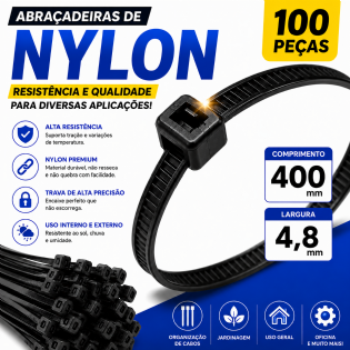 Abraçadeira de Nylon 100 peças Preto para amarrações resistente alta qualidade