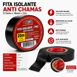 Fita Isolante Anti Chamas 20 metros resistente para isolamento elétrico