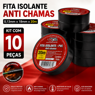 Fita adesiva isolante lisa 20 metros kit com 10 peças anti chamas