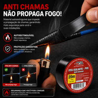 Fita adesiva isolante lisa 20 metros kit com 10 peças anti chamas