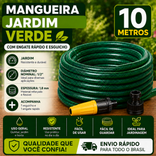 Mangueira trançada 10 metros para jardim verde com engate e esguicho quintal poço force line