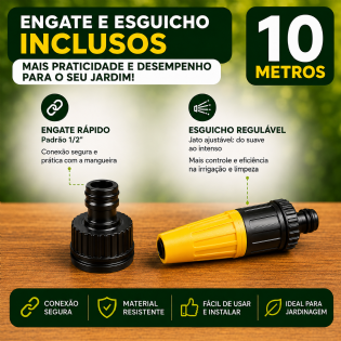 Mangueira trançada 10 metros para jardim verde com engate e esguicho quintal poço force line