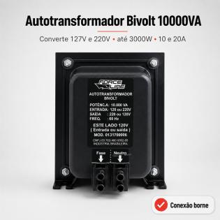 Conversor de Voltagem 10000VA 3000W para Ar Condicionado e Forno Bivolt de 127V a 220V com Borne