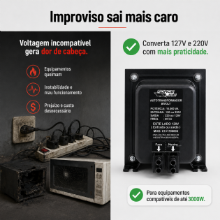 Conversor de Voltagem 10000VA 3000W para Ar Condicionado e Forno Bivolt de 127V a 220V com Borne